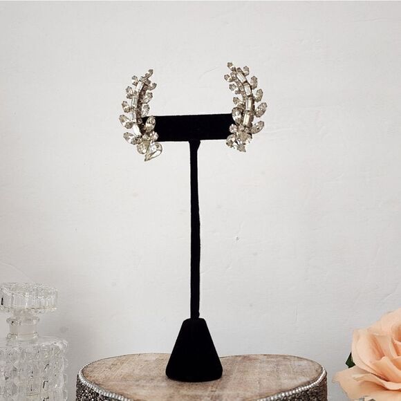 Vintage silver Crystal rhinestone climber earrings - Picture 1 of 16